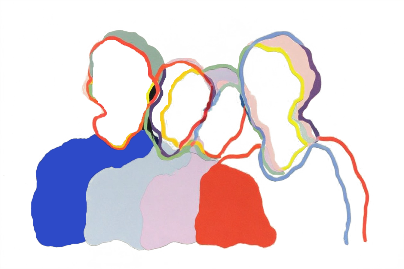 Ein abstraktes, farbiges Kunstwerk mit einer Vielzahl von bunten, geschwungenen Linien und Blobs auf hellem Hintergrund.