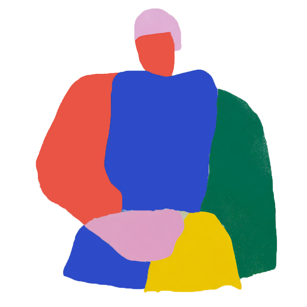 Abstrakte Illustration eines Menschen mit farbblockartigen Formen in verschiedenen Farben.
