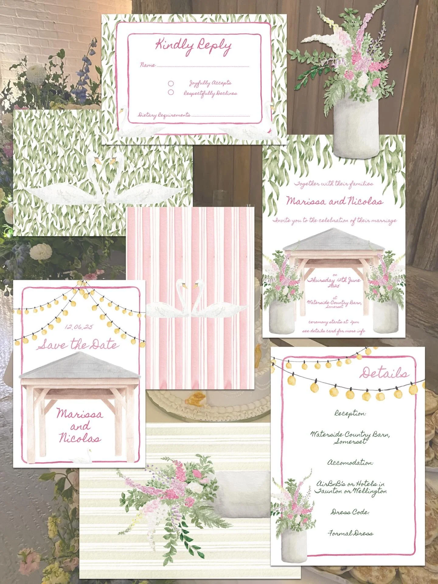 Such a fun invitation suite designed for @waterside_country_barn , pulling in some key parts of the venue and giving guests a first glance at what is to come on the day! 🦢🌷🌟

#watercolourart #watercolourillustration #weddingstationery #weddinginvi