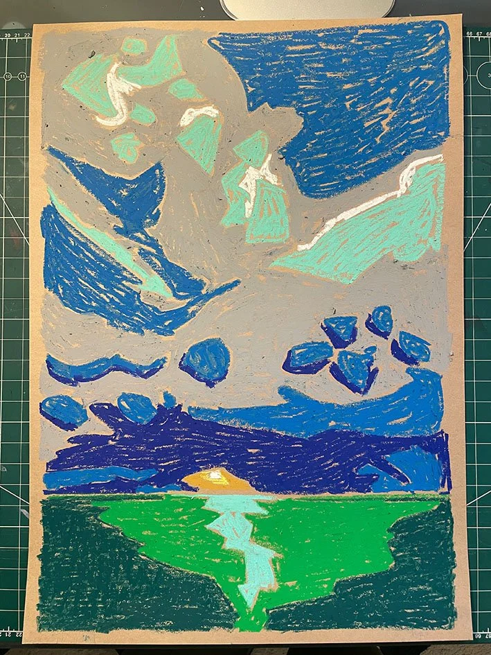 Crayon on tinted paper.