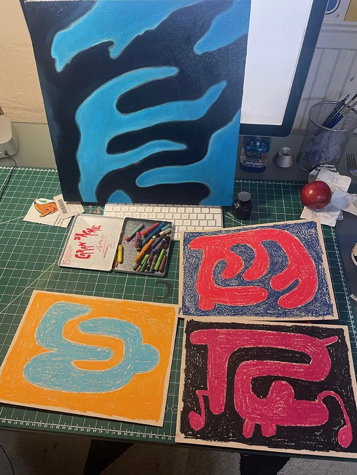 Caran D'ache crayons on tinted paper.