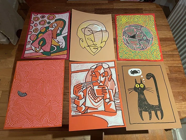 Experiments with line and blocks of colour.