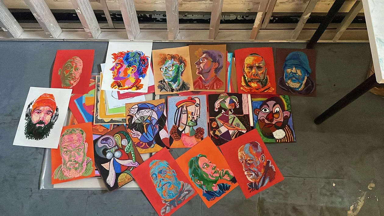 Oil pastel portraits and copies.