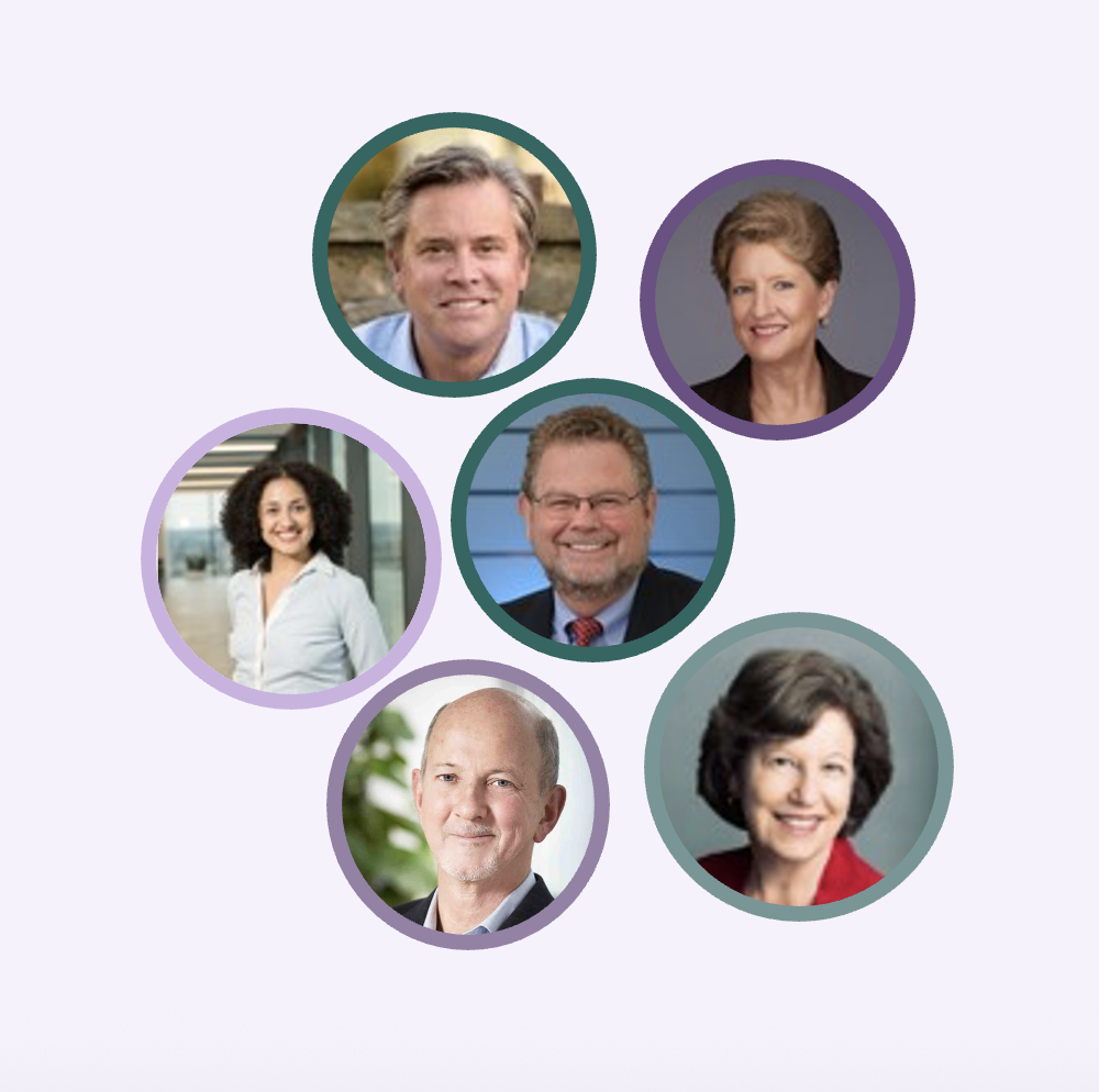 Six diverse professional headshots arranged in circles, including men and women of various ages and backgrounds.