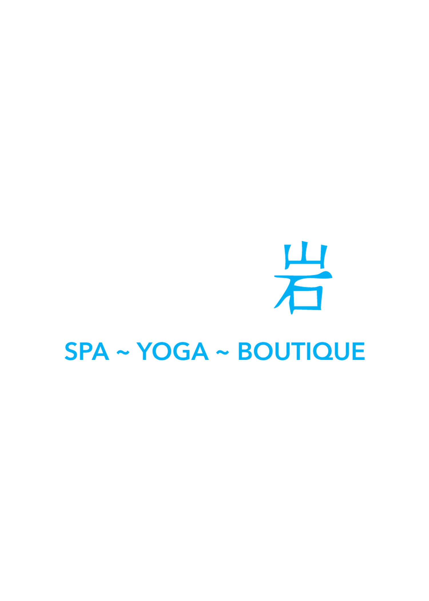 Logo for Iwa Spa Yoga Boutique with black background, blue and white text, including Japanese characters.