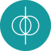 A teal circular logo with intersecting white lines and a central circle.