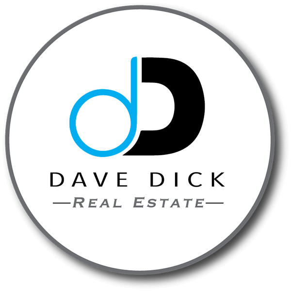 Logo for Dave Dick Real Estate featuring a black, stylized letter D and a blue lowercase d, with the name "DAVE DICK" and the words "REAL ESTATE" beneath.