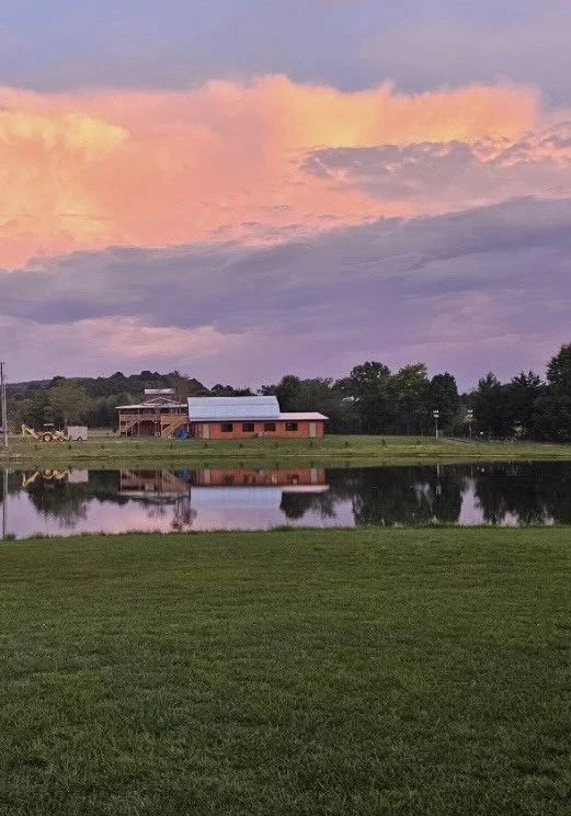 Beautiful view of the Lodge, Cabin and Pond