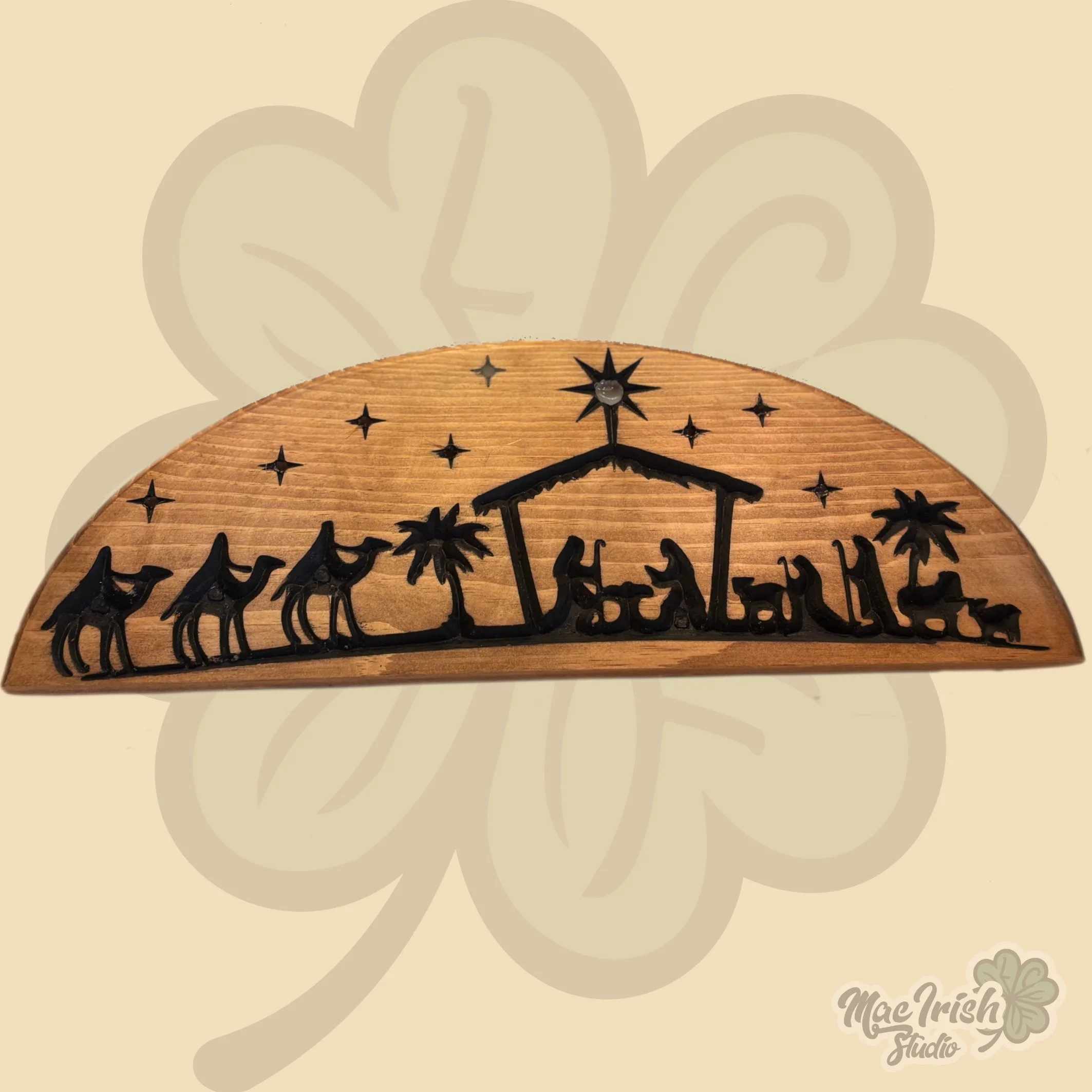 Nativity Scene w/ LED Stars Carved Decor