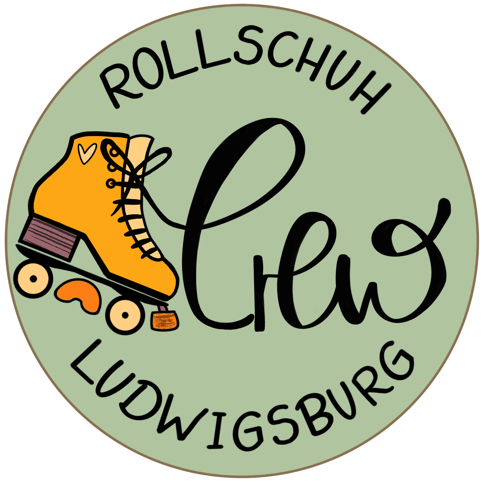 Logo der Rollschuhschule Ludwigslburg mit einem großen Schriftzug "Chas" und einer Illustration eines Rollschuhs in orange mit schwarzen Schnürsenkeln, auf grünem Hintergrund.