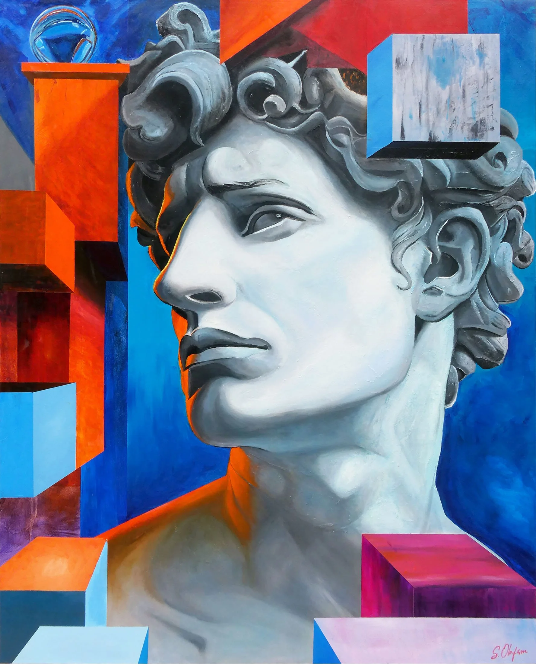"Echoes of Olympus" (2025).  Oil and acrylic on canvas.  48 x 60 in. / 122 x 152 cm.