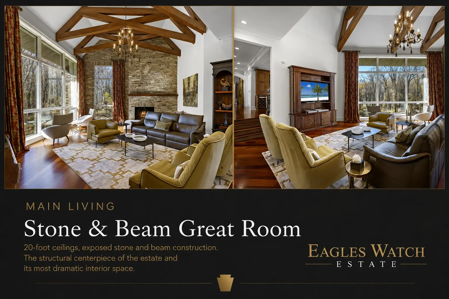 3080 Paper Mill Rd Stone and Beam great room 20 ft ceilings exposed stone and beam construction mansions of montgomery county pa