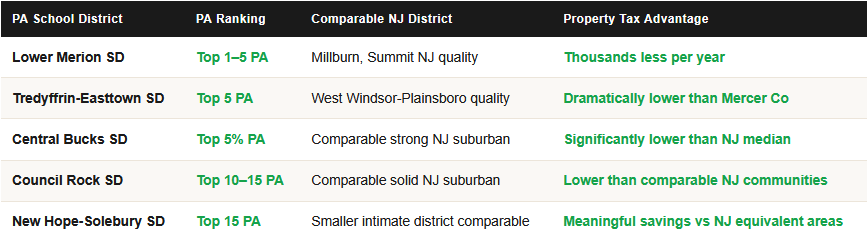 bucks county and montgomery county pennsylvania school district rankings school taxes and comparable school districts in new jersey