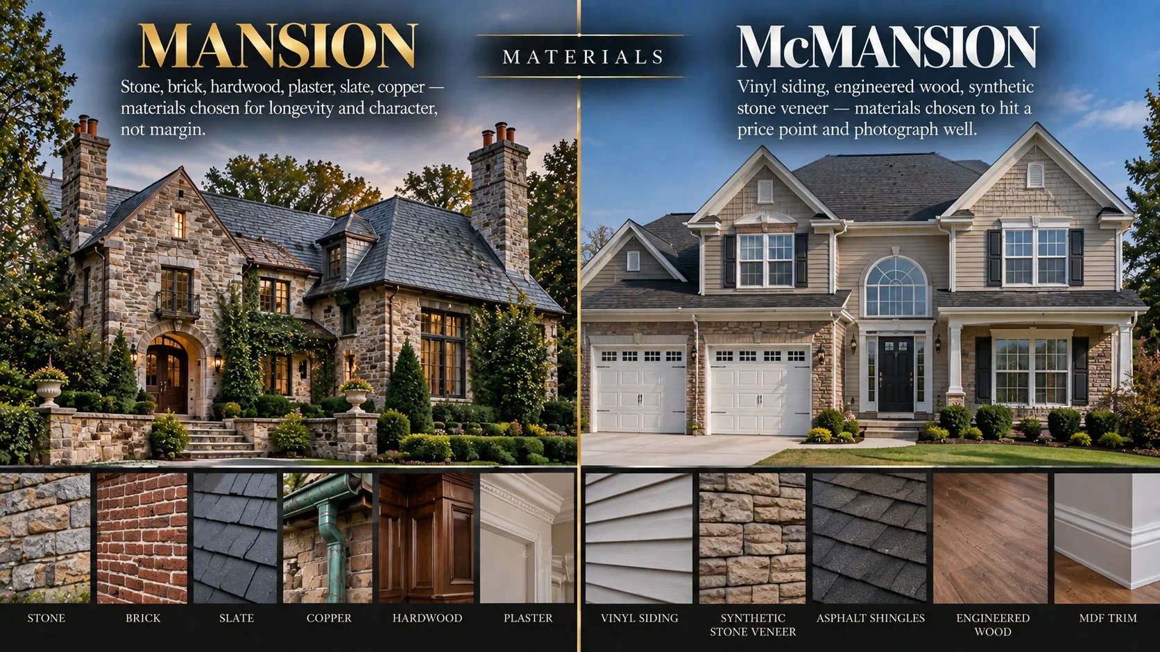 is my house a mansion or a mcmansion what materials were used to construct your home are they top quality or do they just look good in pictures