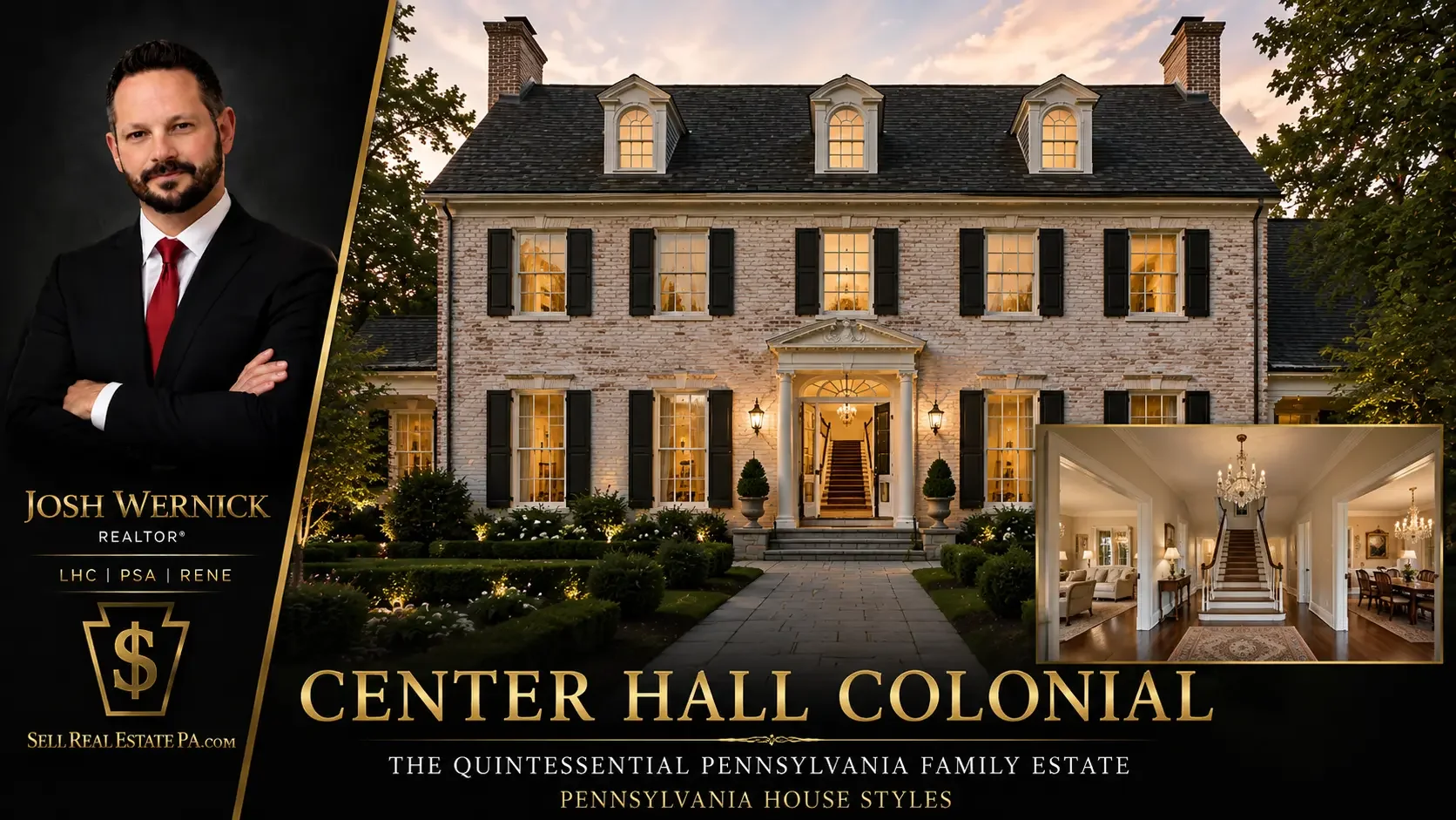 Center_Hall_Colonial_House_Styles Josh Wernick - Realtor guide to home types in bucks and montgomery county pennsylvania