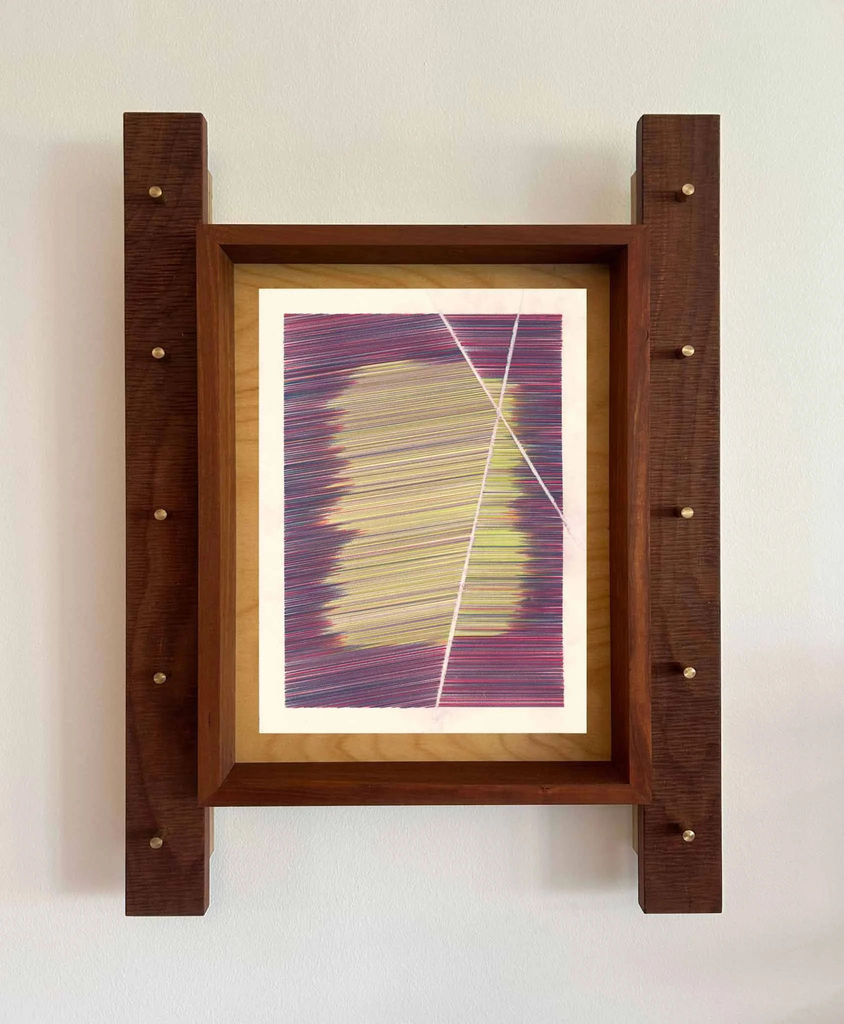 2025 - Rose, Fushia & Indigo over Lime Green & Purple Shape with Scars - Color Pencil on Cotton Paper - 310x230mm (565x420mm framed)