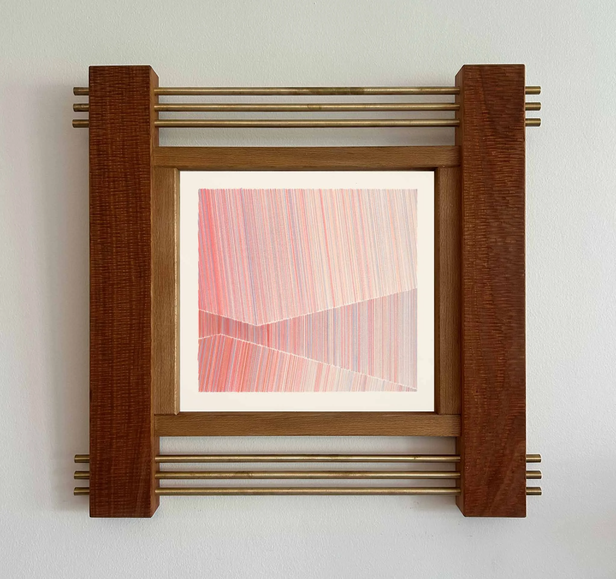 Red & Cloud Blue Gradient with Scars - 2024 - Color Pencil on Cotton Paper - 230x230mm (420x420mm framed)