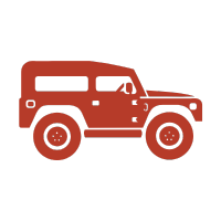 Silhouette of a red off-road vehicle, resembling a Jeep or similar SUV, viewed from the side.