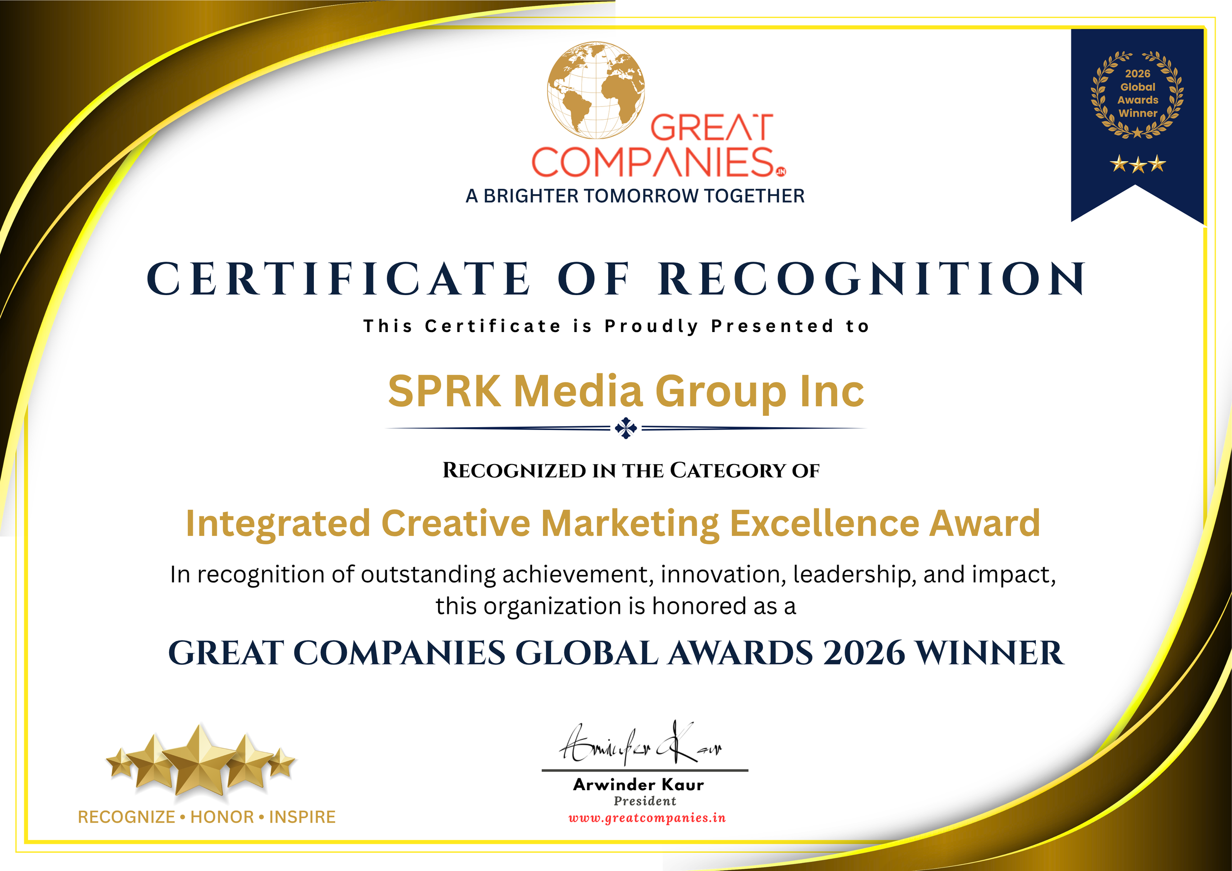 SPRK Media Group Wins Two International Awards for Marketing Excellence and Entrepreneurship