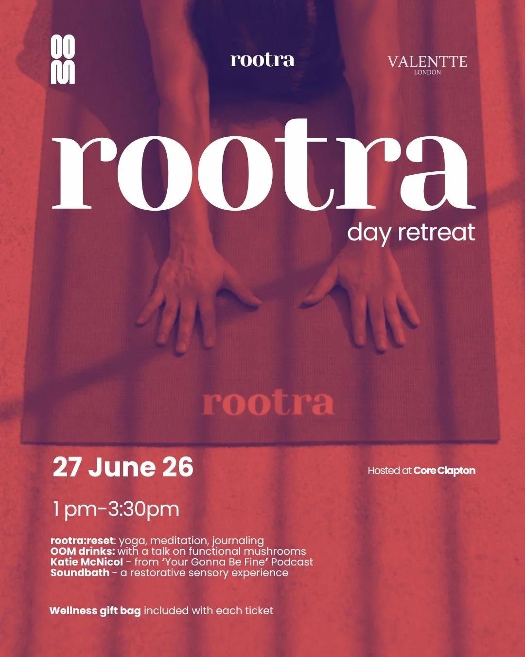 Times for Rootra Day Retreat have been released✨

 ⏰ 1pm to 3:30pm on 27th June at @coreclapton 

We wanted to give you space to move, reflect, learn, connect and reset - to give you that pause you&rsquo;ve been craving! 

- Build strength in the bod