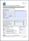 A blank, printed form with fields for personal information, signatures, and various checkboxes and tables.