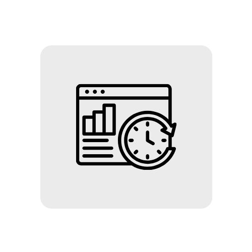 Icon of a computer screen with graphs and a clock, representing analytics or time tracking.