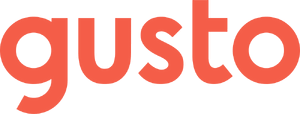 The word "gusto" in bold, orange lowercase letters on a white background.