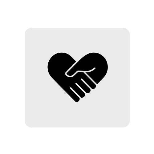 Icon of two hands shaking inside a heart shape