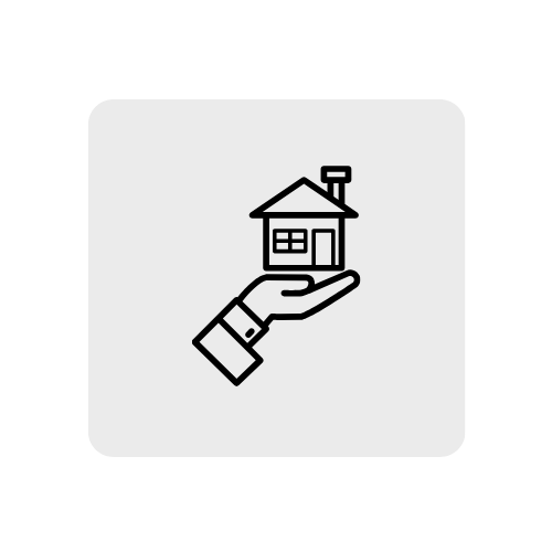Icon of a hand holding a small house with a chimney.
