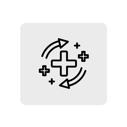 Icon of a medical cross with arrows and plus signs around it, representing healthcare or medical services.