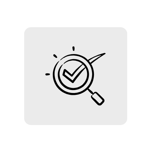 Magnifying glass with a checkmark inside, symbolizing inspection or verification.