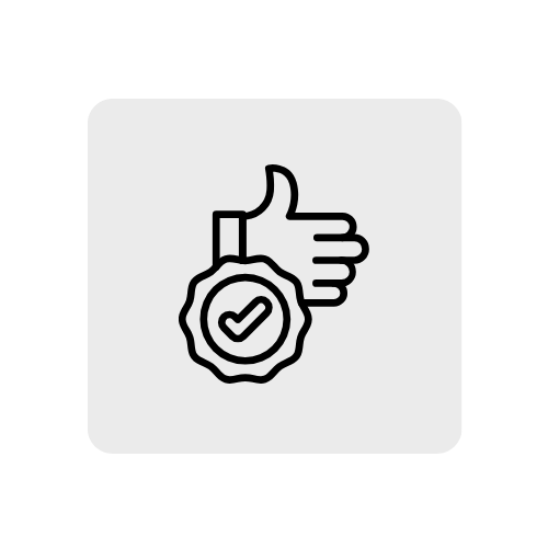 Icon of a thumbs up with a checkmark badge