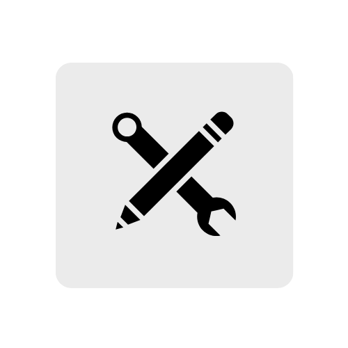 Icon of a wrench, pencil, and screwdriver crossed over each other.