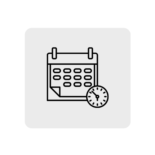 Calendar with a clock icon, indicating scheduling or time management.