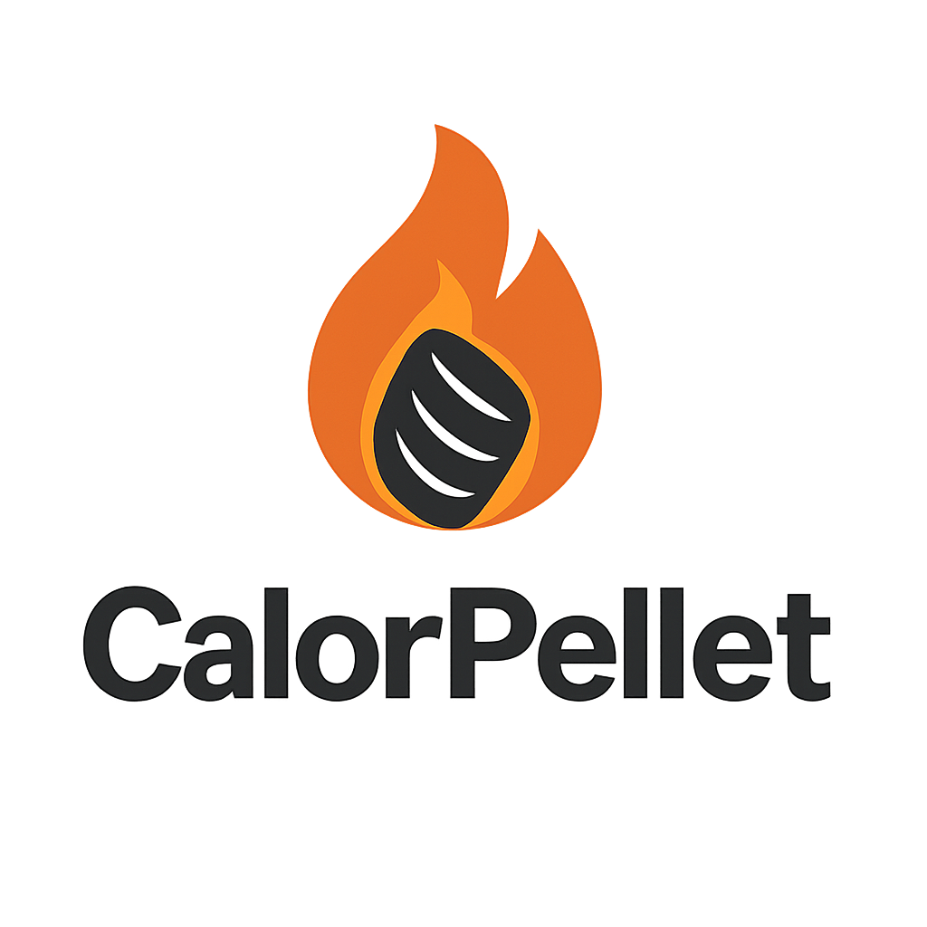 Logo de Calor Pellet avec une flamme stylisée et le texte en dessous.