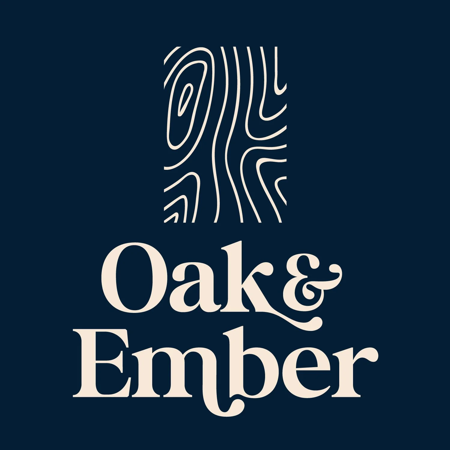 Logo with stylized fingerprint above the words "OAK & Ember" on a dark background.