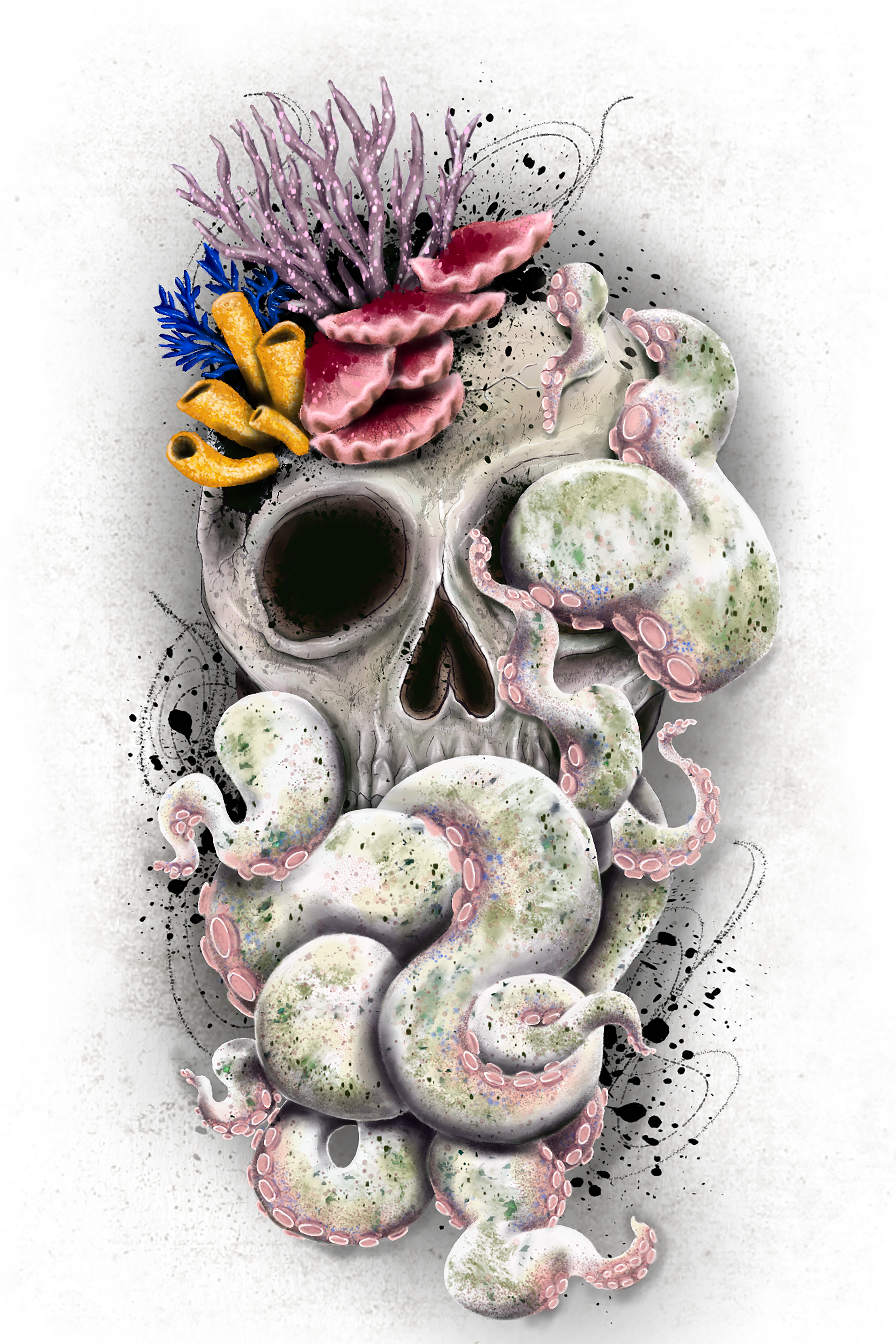 Found at Sea – Vibrant Ocean Skull Digital Art Print Download