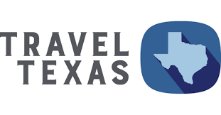 Travel Texas logo with a blue icon of Texas in a speech bubble.