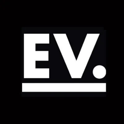 Black background with white text reading 'EV.' and a horizontal line underneath.