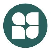 Stylized logo with four white shapes inside a dark green circle.