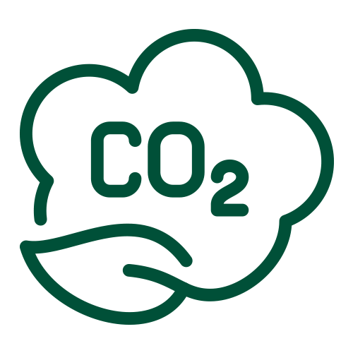 A green outline of a cloud with the text "CO2" inside, representing carbon dioxide or environmental awareness.