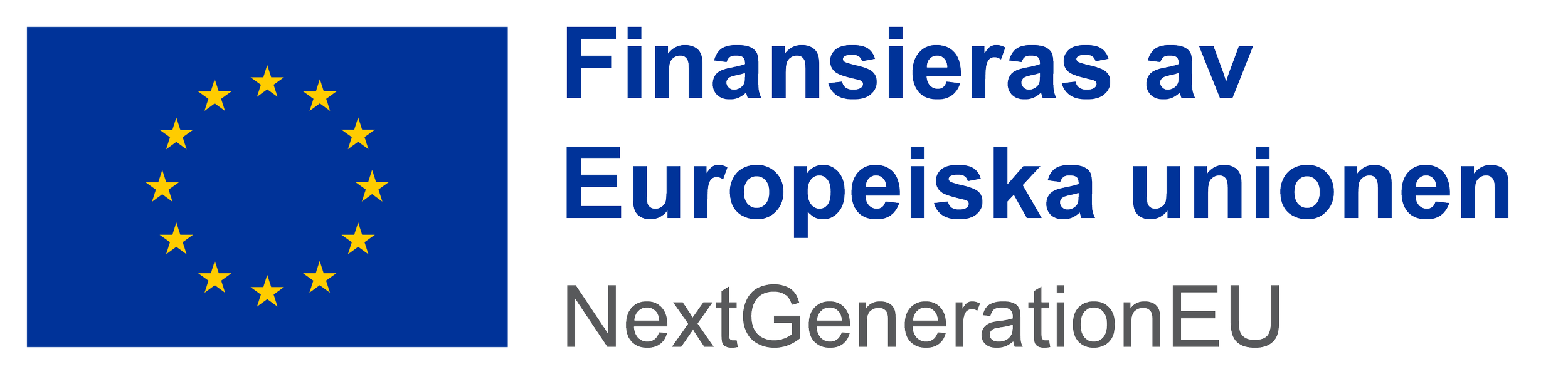 European Union flag with a circle of yellow stars on a blue background, accompanied by the text "Finansieras av Europeiska unionen NextGenerationEU" in Swedish.