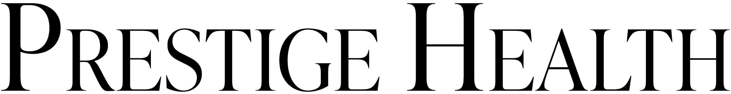 The logo of Prestige Health in black text with a modern font.