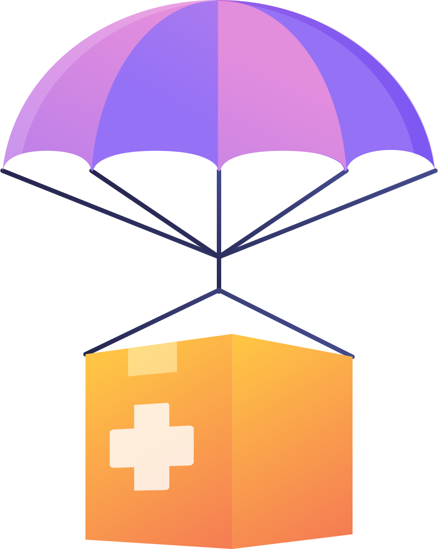 Illustration of aid parachuting from the sky.