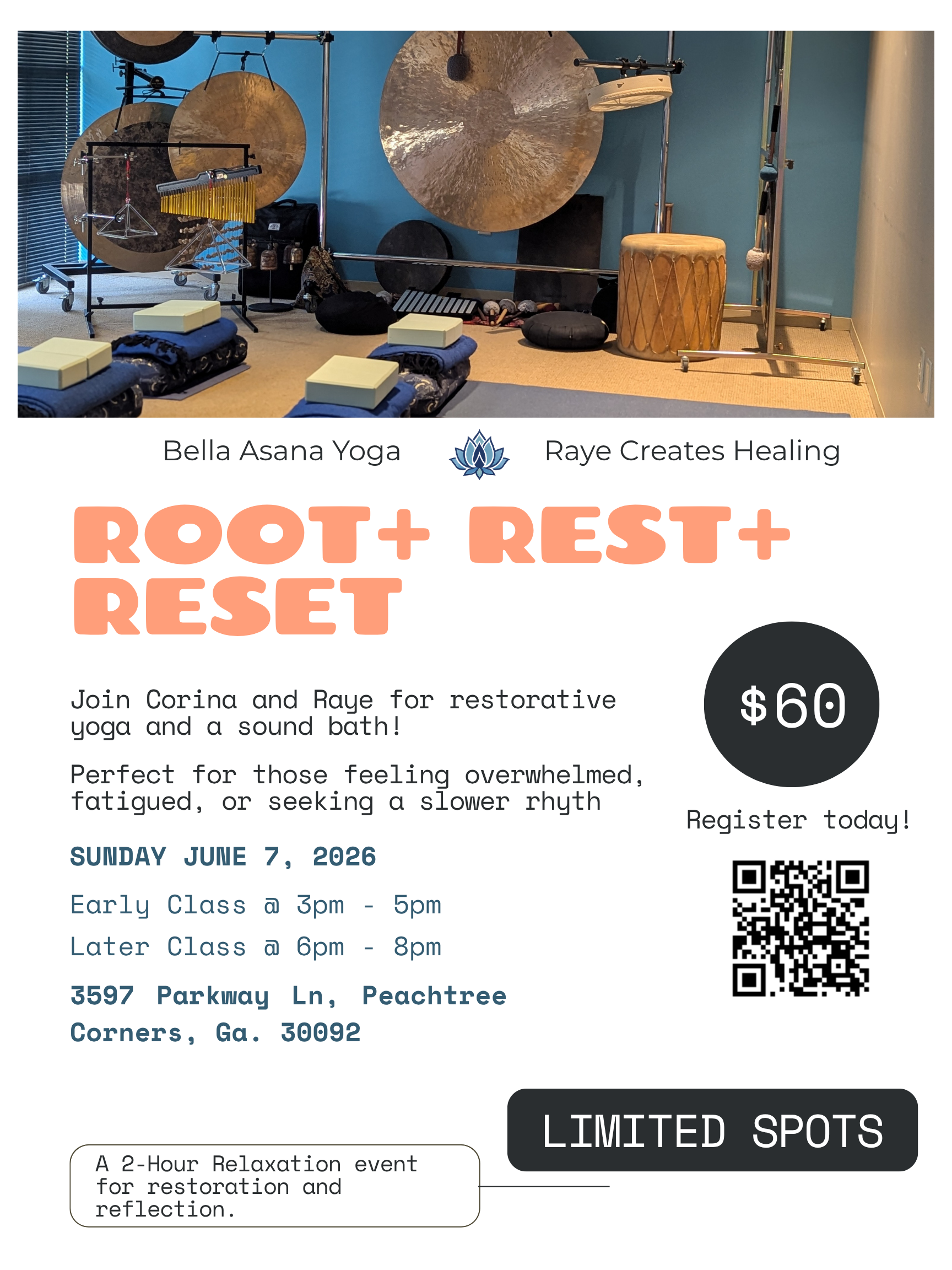 6.7.26 Yoga & Sound: Root + Rest + Reset @ 3pm