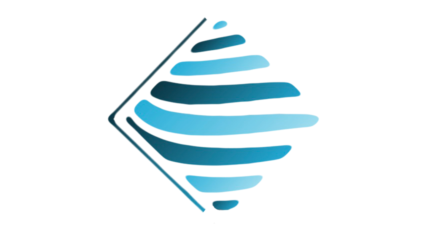 A stylized 3D logo of a face profile with lines representing perception, in shades of blue and black.