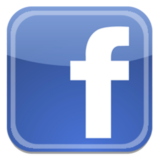 Facebook logo with a blue background and white 'f' icon.