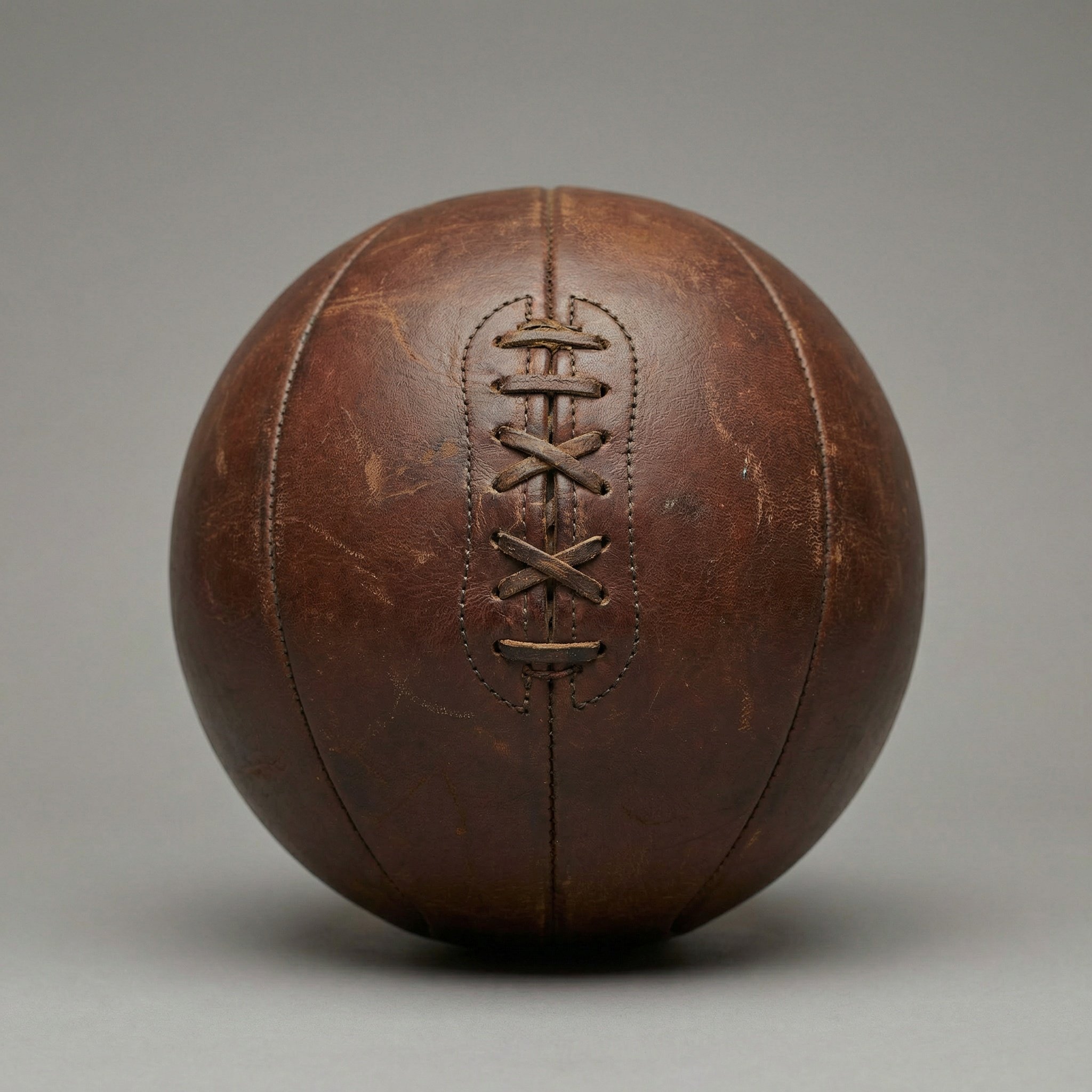 A vintage brown leather vintage basketball with lace-up closure