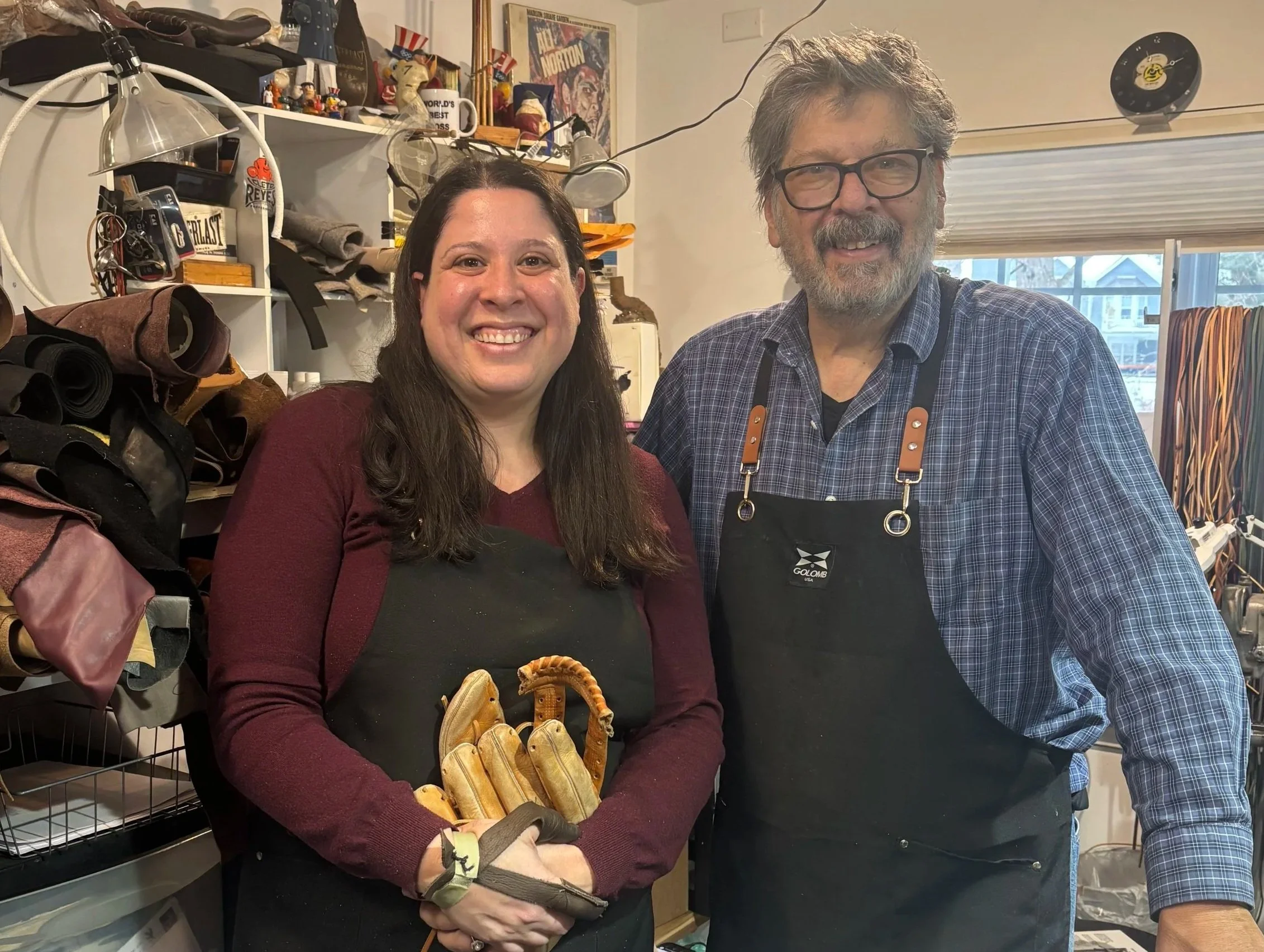 Joie and John Golomb in the workshop, 2024