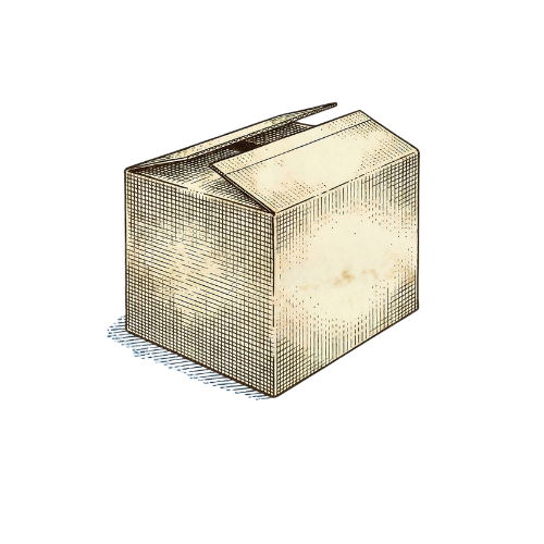 An illustration of a cardboard box with shading and texture details.